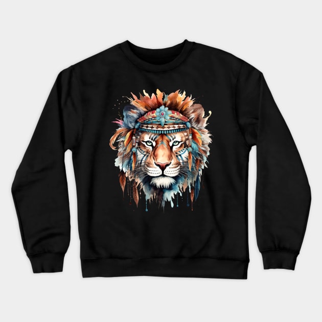 Watercolor Boho Tiger #1 Crewneck Sweatshirt by Chromatic Fusion Studio